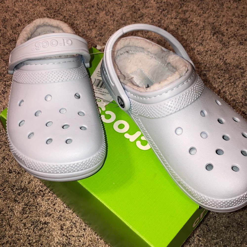 Fuzzy Light Blue Crocs